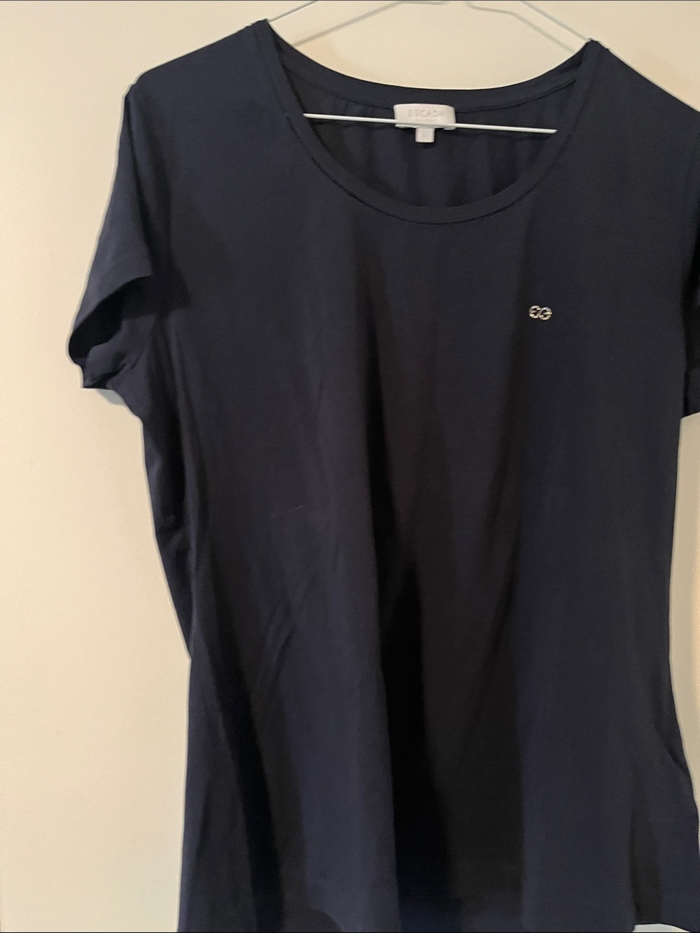 Escada Navy Short Sleeve Scoop Neck Tee with Subtle Logo
